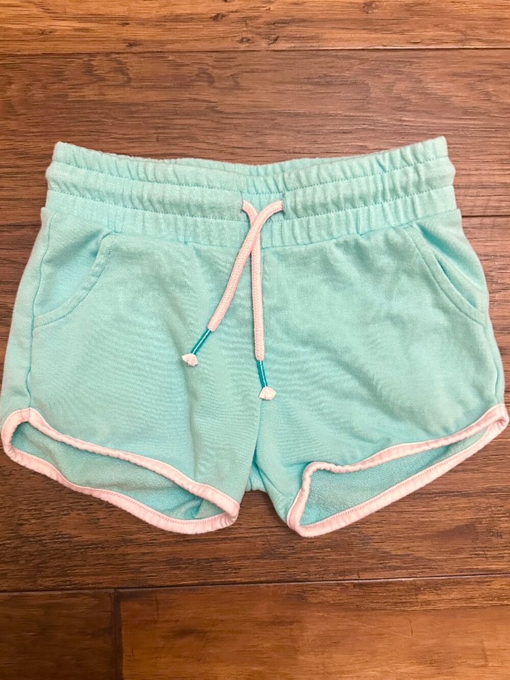Land's End Girls' Camp Shorts Mint Green with Pink Trim